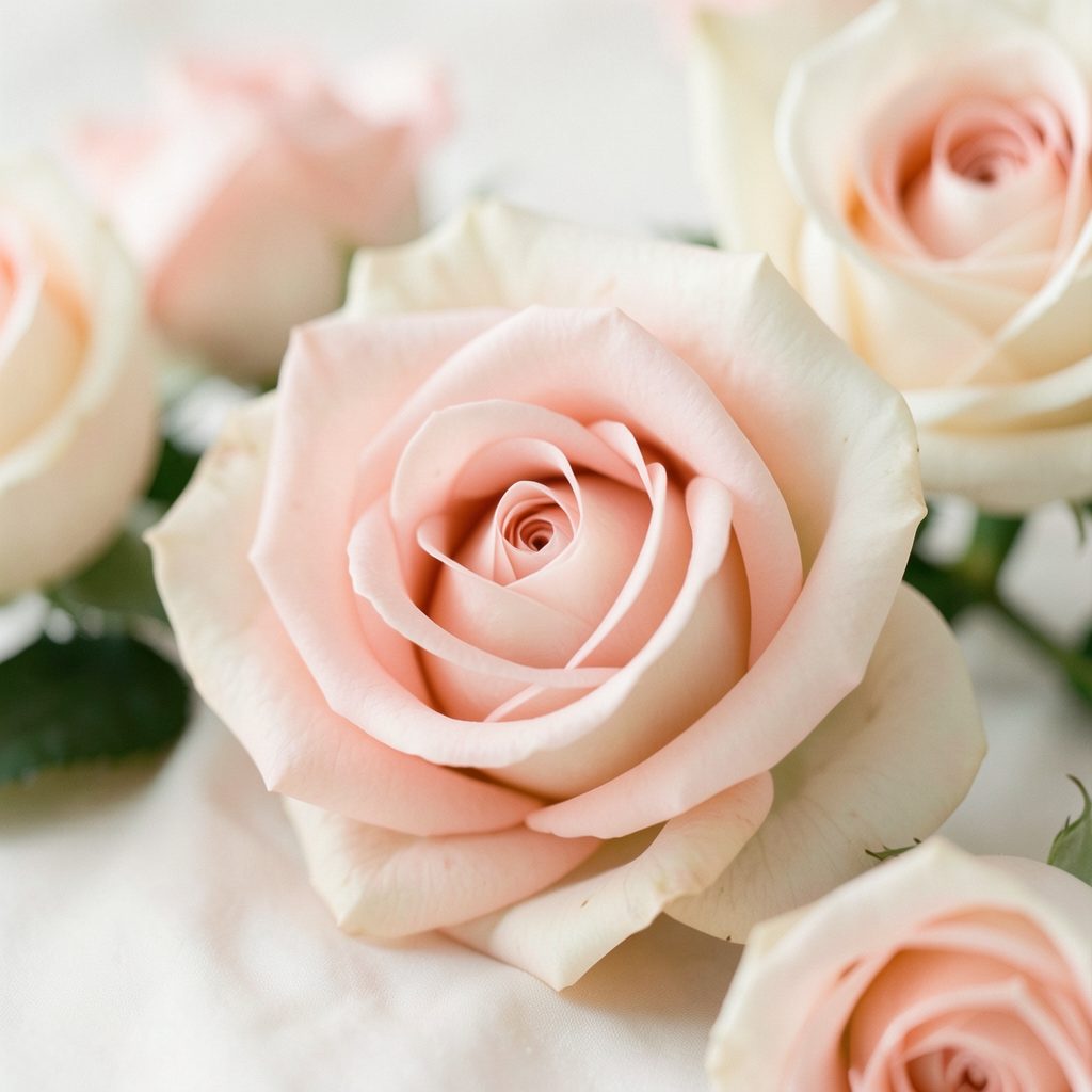 Soft rose and cream tones evoking a tender romantic mood