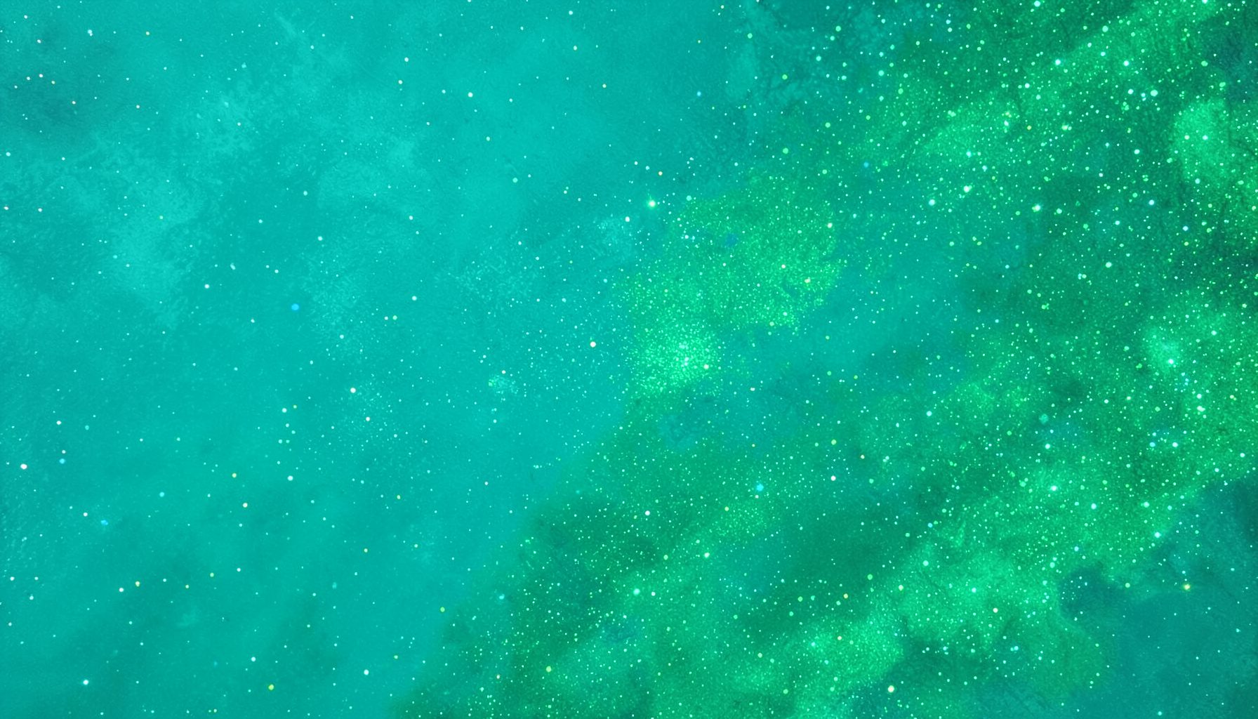 A vibrant mix of teal and emerald green with subtle sparkle accents, reflecting a fresh new release energy