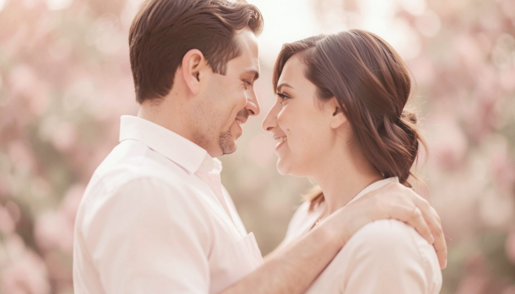 Soft-focus romantic frame in muted rose and cream tones, evoking a heartfelt duet atmosphere